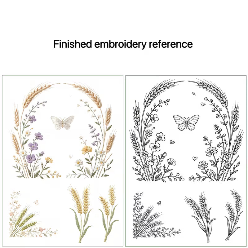 1 pc A4 Size Golden Autumn Wheat Flower Water-Soluble Embroidery Pattern, Transfer Paper for Hand Sewing,