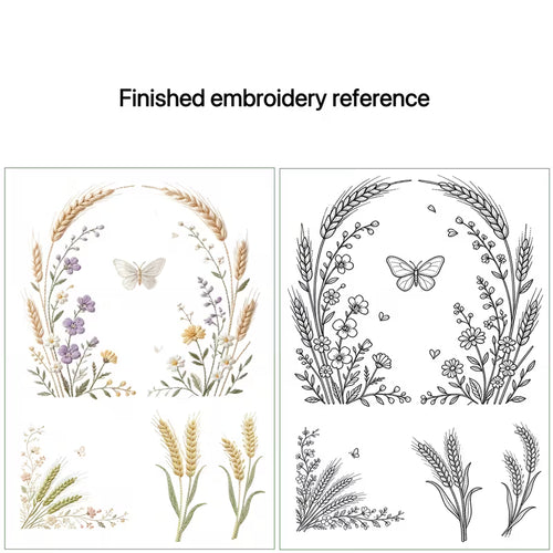 1 pc A4 Size Golden Autumn Wheat Flower Water-Soluble Embroidery Pattern, Transfer Paper for Hand Sewing,