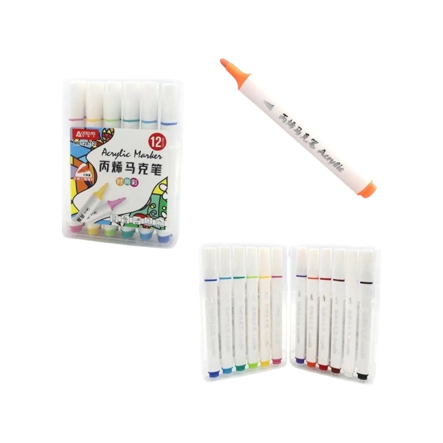 Aodemei M6128-12 Acrylic Sketch Marker Set, 12 Colors