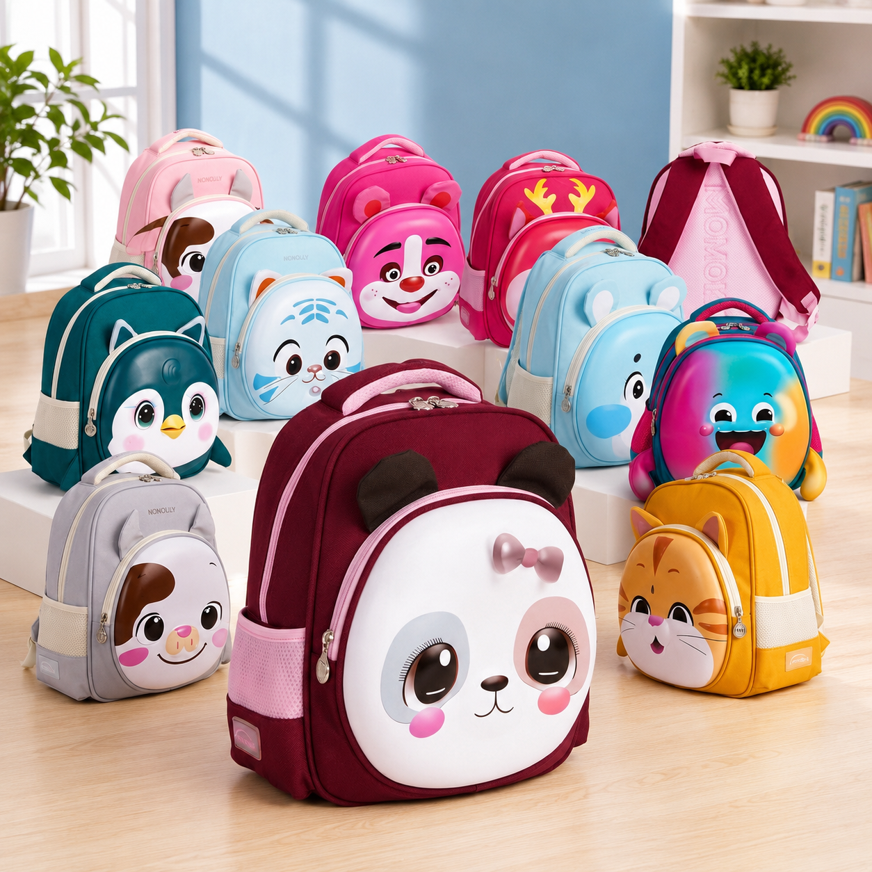 13 inch Kids 3D Kindergarten Jungle Backpack, Small with 2 Zippers