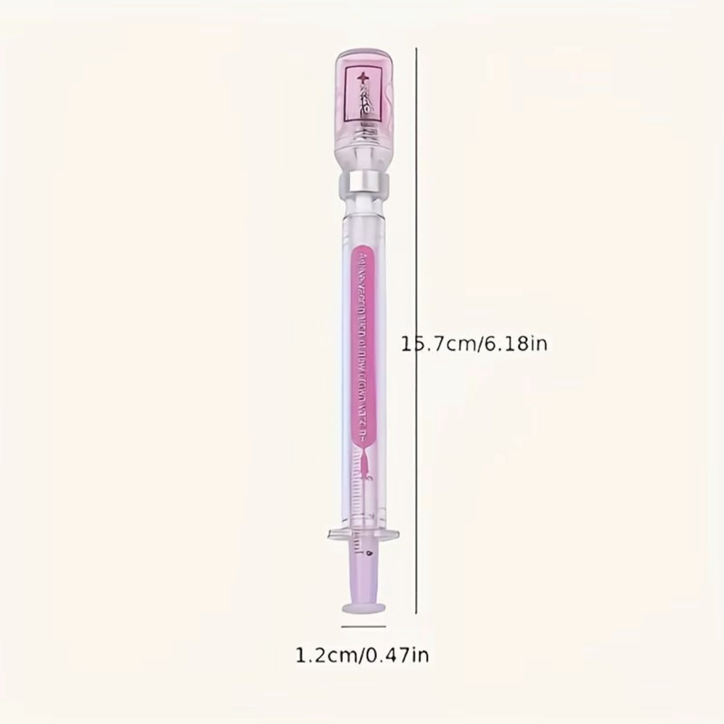 Elite Stationery House medical vaccine theme ballpoint pen in light pink with a syringe-inspired design