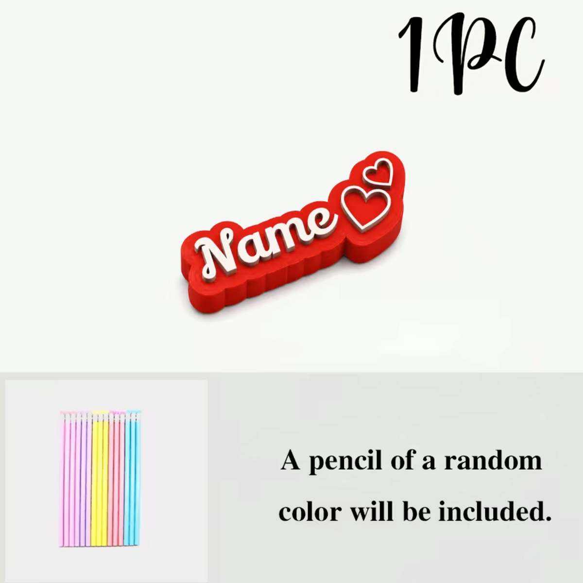 Elite Stationery House personalized 3D printed red name pencil cap with heart design and a free pencil included