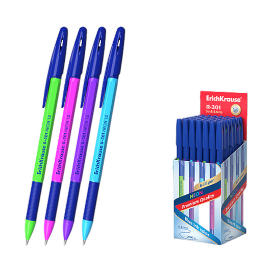 Ballpoint pen Erich Krause R-301 Stick & Grip Neon 0.7  Blue / 1 Pen