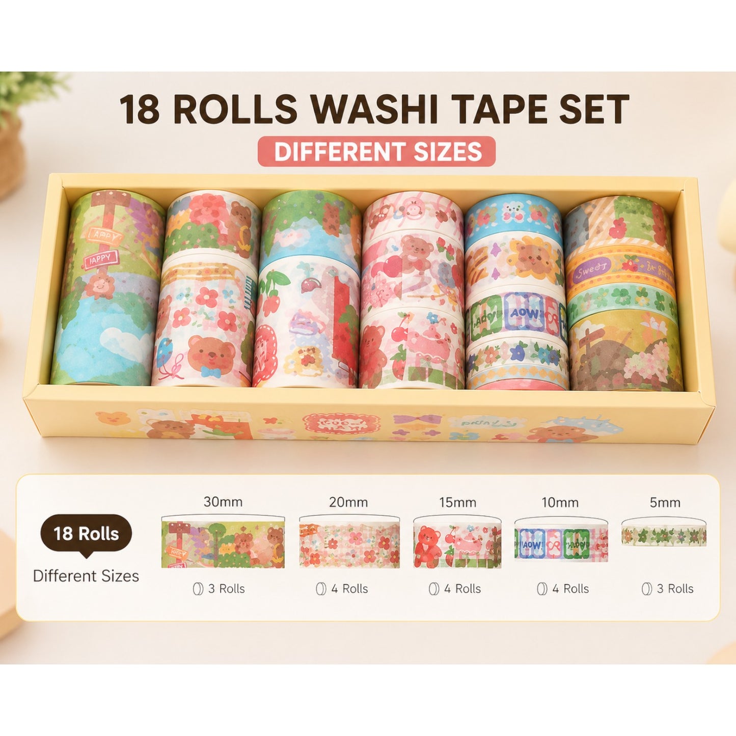 18 Rolls of Washi Tape Different Sizes