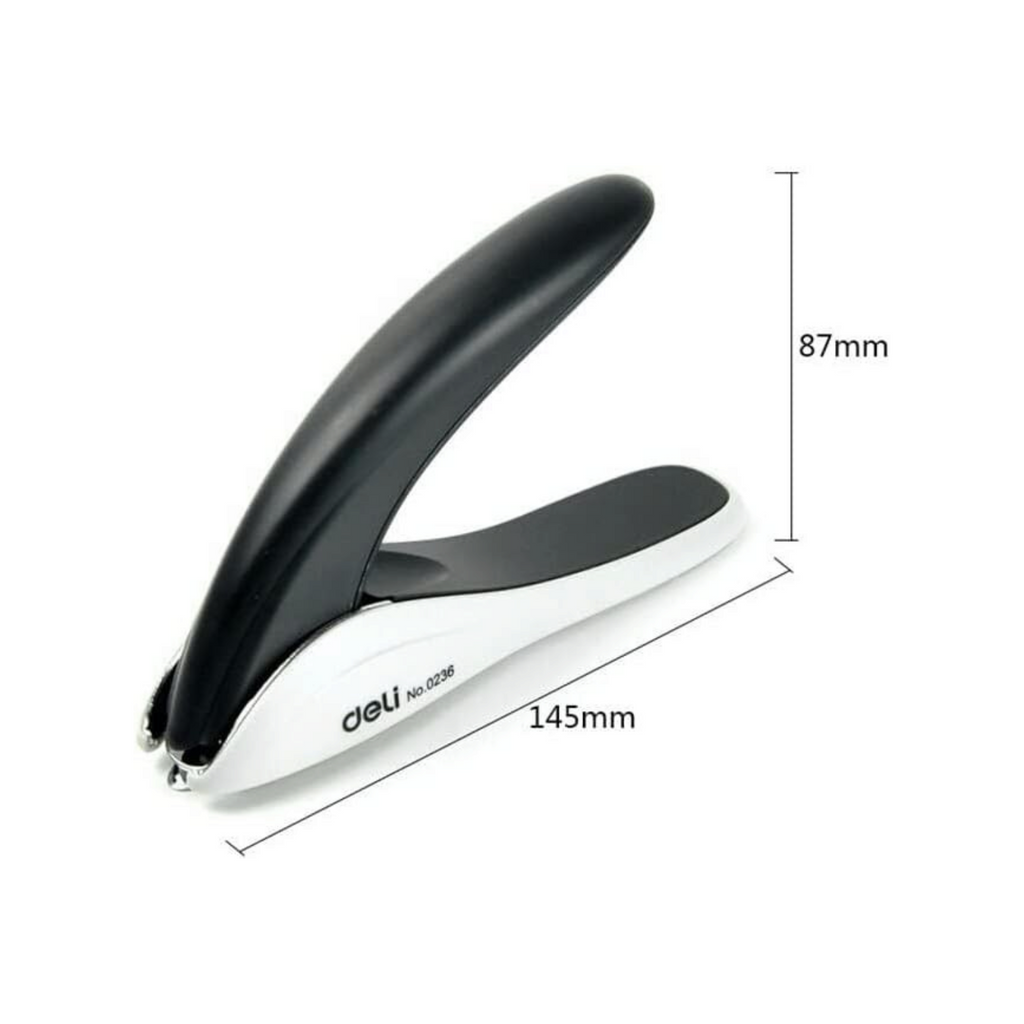 Elite Stationery House Deli 0236 heavy duty staple remover in black and white with measurement dimensions
