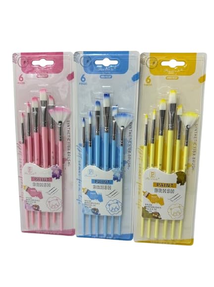 Paint Brush Set - Set of 6 Piece, Multi-Shape Brushes