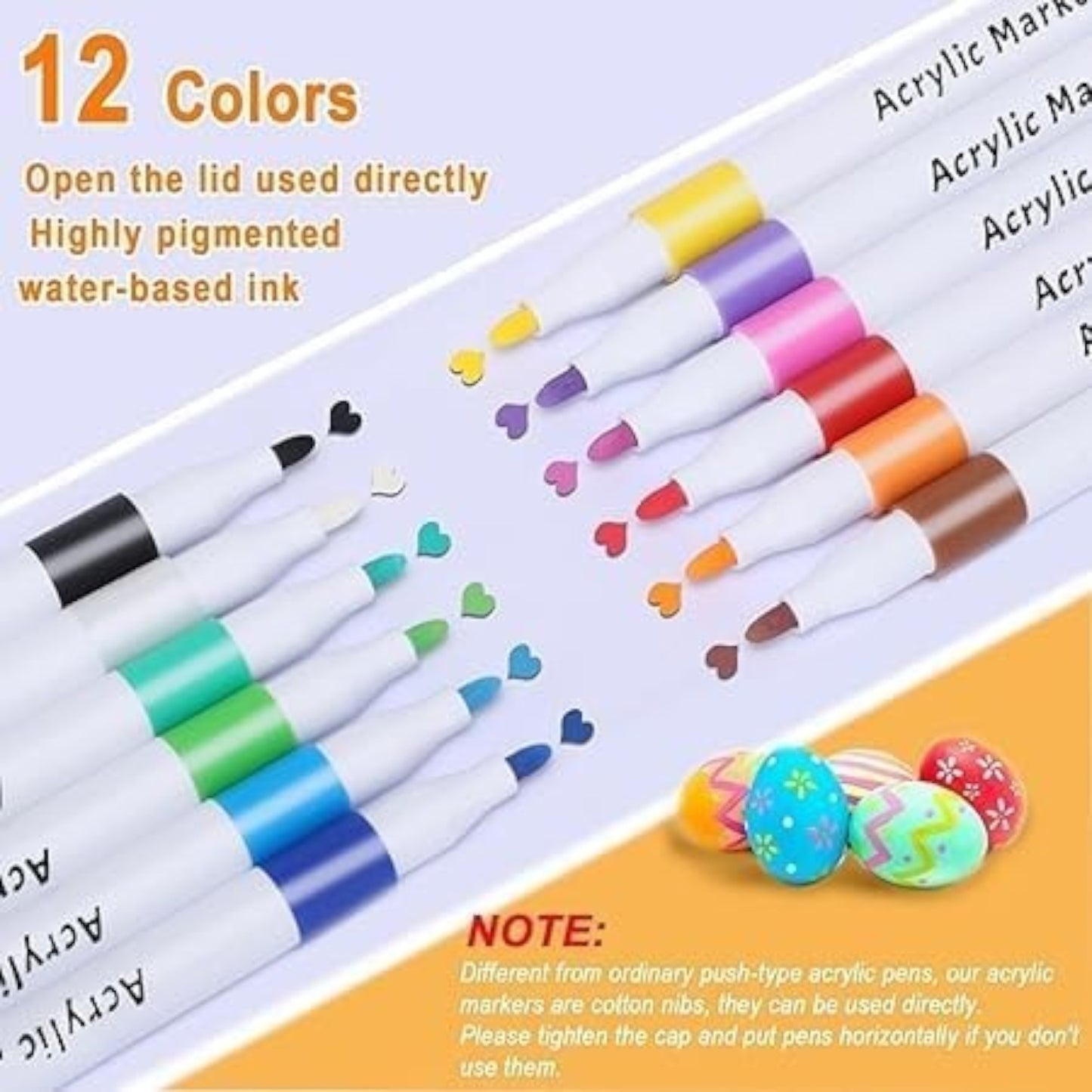 12 Pcs Acrylic Paint Markers Set  Non-Toxic, Water-Based Ink