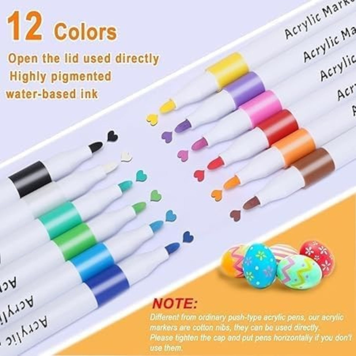12 Pcs Acrylic Paint Markers Set Non-Toxic, Water-Based Ink