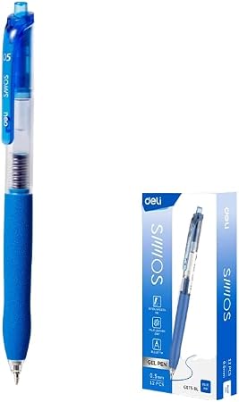 Deli EG075-BL Bullet Tip Gel Pen, 0.5 mm Tip Size 12-Pieces Set, Blue