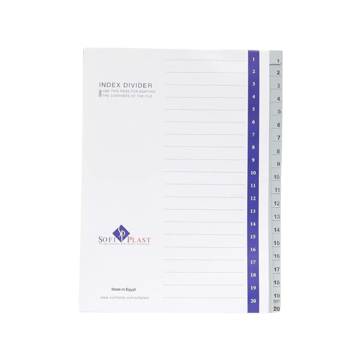 Elite Stationery House Sofi Plast 12-tab plastic index dividers with grey numbered tabs for office organization