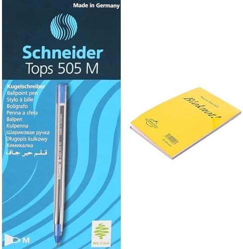 Schneider Stationery Bundle: Tops Ballpoint Pens Blue 3-Pack +Notebook