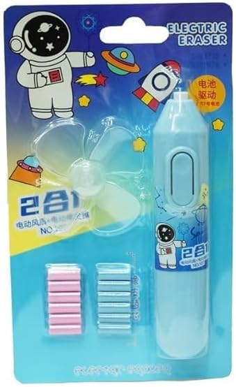 Spacetheme Electric Eraser With Fan And 12 Refills Set For Kids, Battery Operated