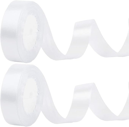 2 x 25mm Wide White Ribbon Thick White Satin Ribbon