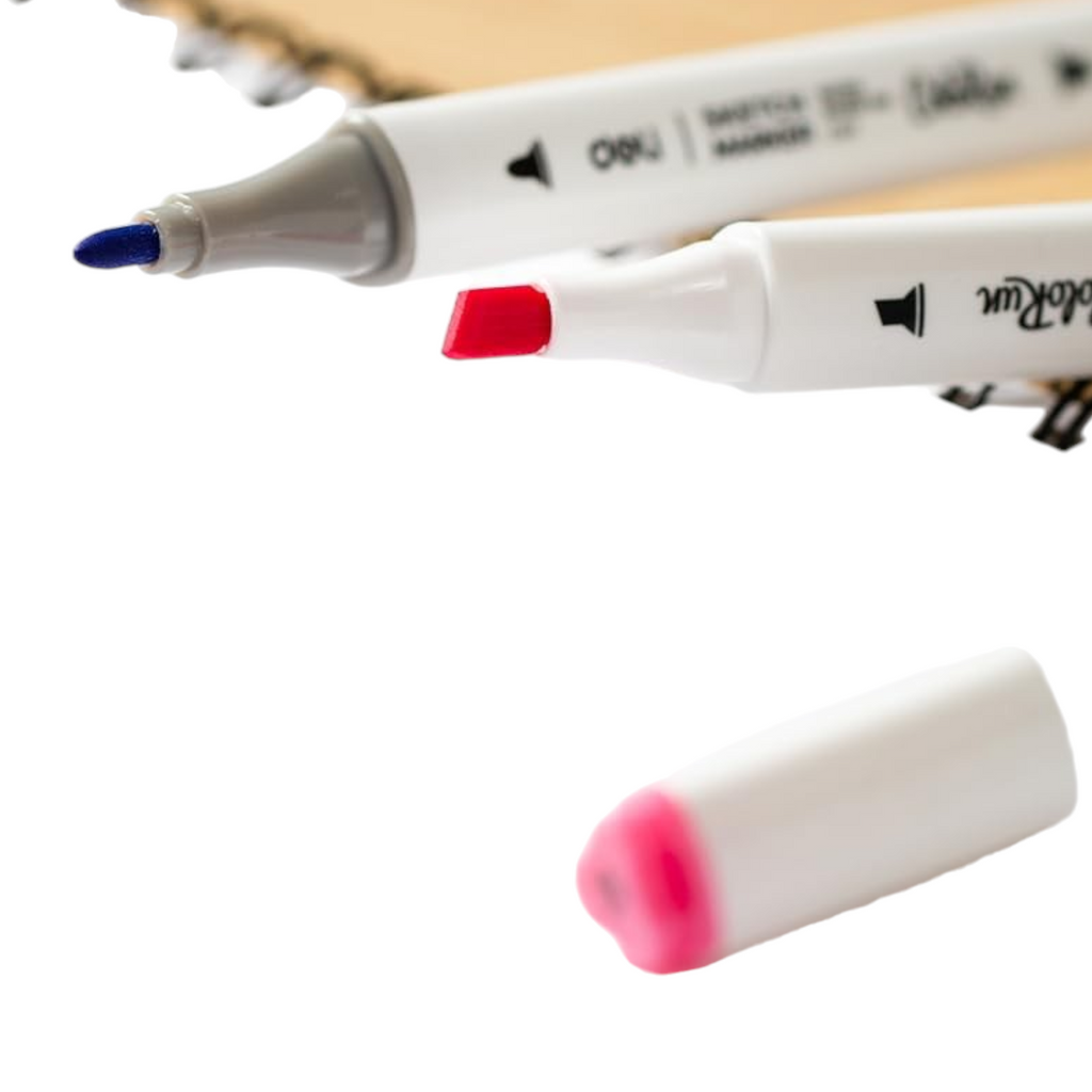 Elite Stationery House Deli double tip sketch markers with fine bullet and broad chisel tips on a sketchbook page