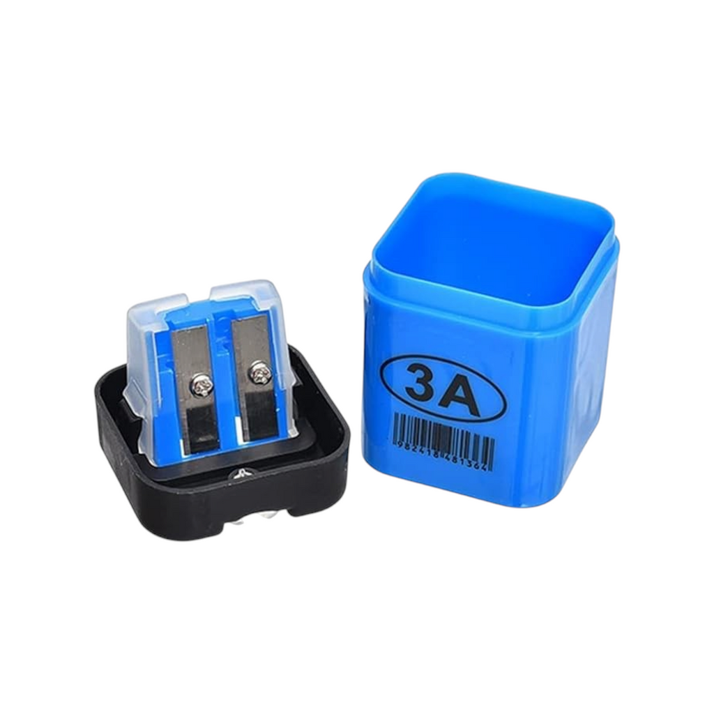 Elite Stationery House double pencil sharpener with a blue square storage box for graphite and cosmetic pencils.