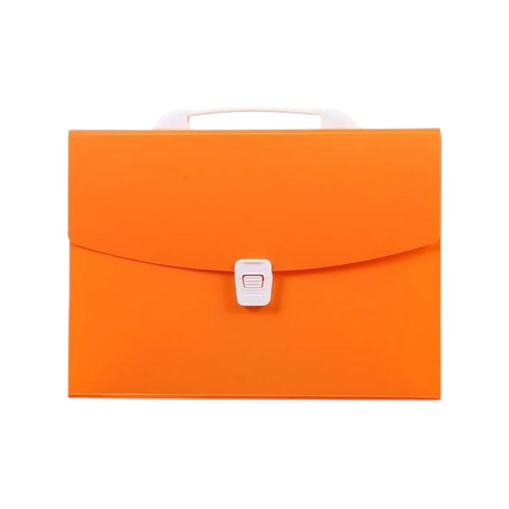 Elite Stationery House orange expanding accordion file folder with 13 pockets, handle, and secure locking clasp