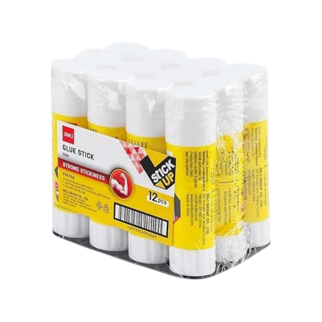Elite Stationery House pack of 12 Deli E7104 white glue sticks with strong adhesive for paper and cardboard projects