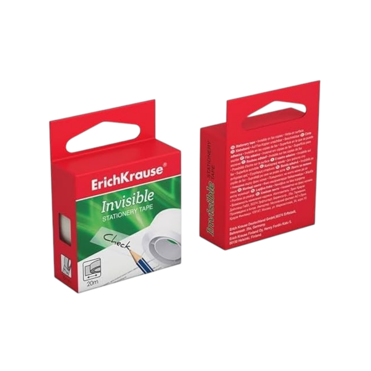 Elite Stationery House Erich Krause invisible transparent office tape in red packaging, 18mm by 20m roll