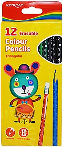 Wooden Pencils 12 Pencils with Eraser Medical Triangle 24 color Keyroad