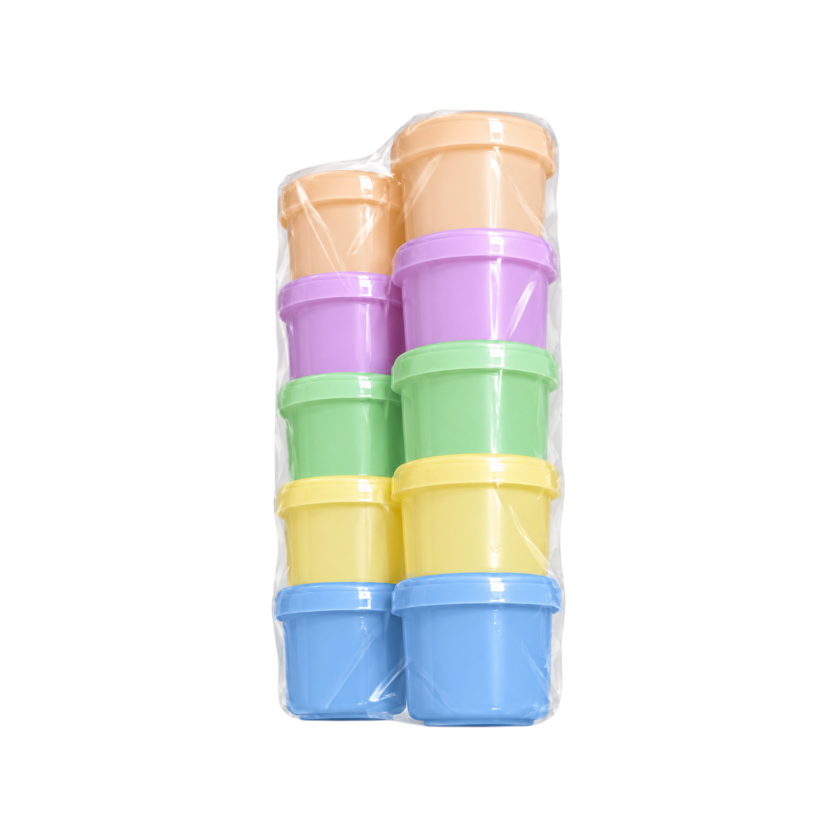 Elite Stationery House set of five stackable pastel storage pots with lids in a clear plastic wrap