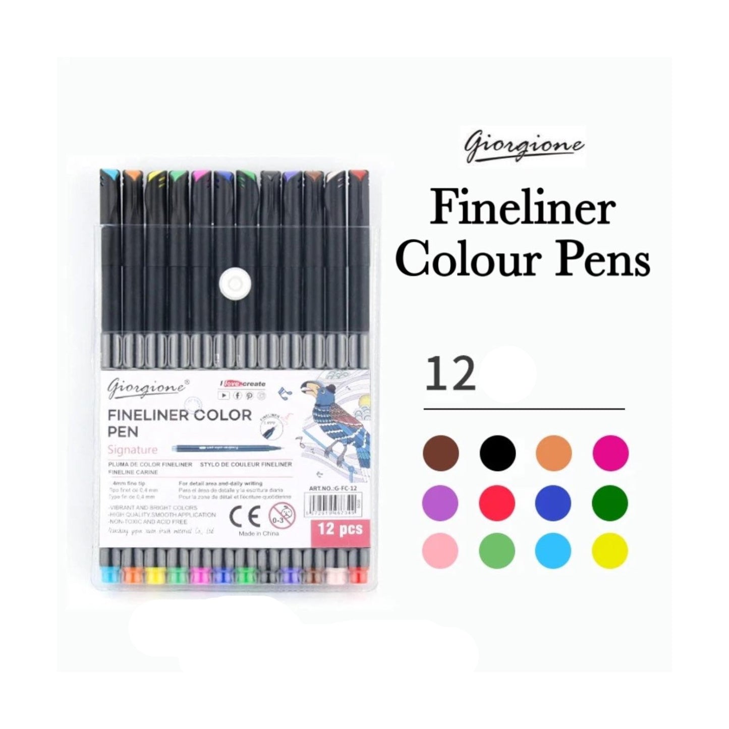 Giorgione Fineliner Pens  Set 0.4mm 12