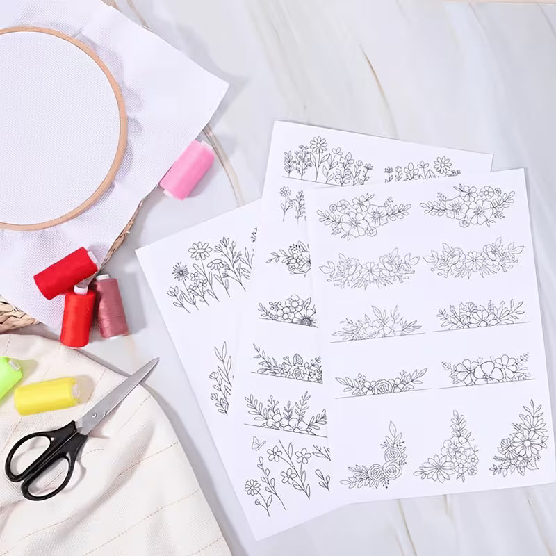 26pcs Set of Soluble Self-Adhesive Embroidery Patterns, Paper for Appliqué and Hand Embroidery