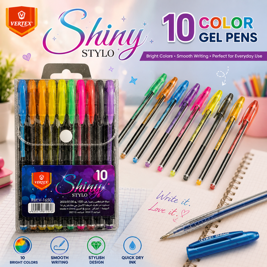10 x Linc Shine Sparkled Gel Pens 0.7 mm FINE Tip 10 colors