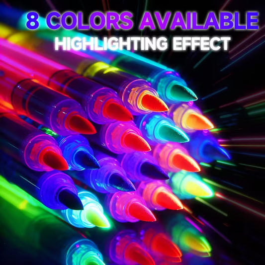 8-Color Glow-in-the-Dark Pen with Neon Glow Effect Washable