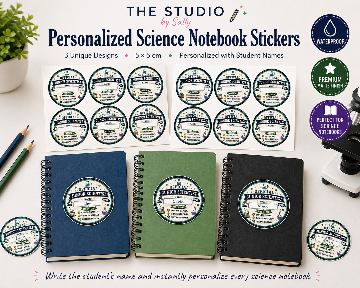 Official Junior Scientist Personalized Notebook Sticker