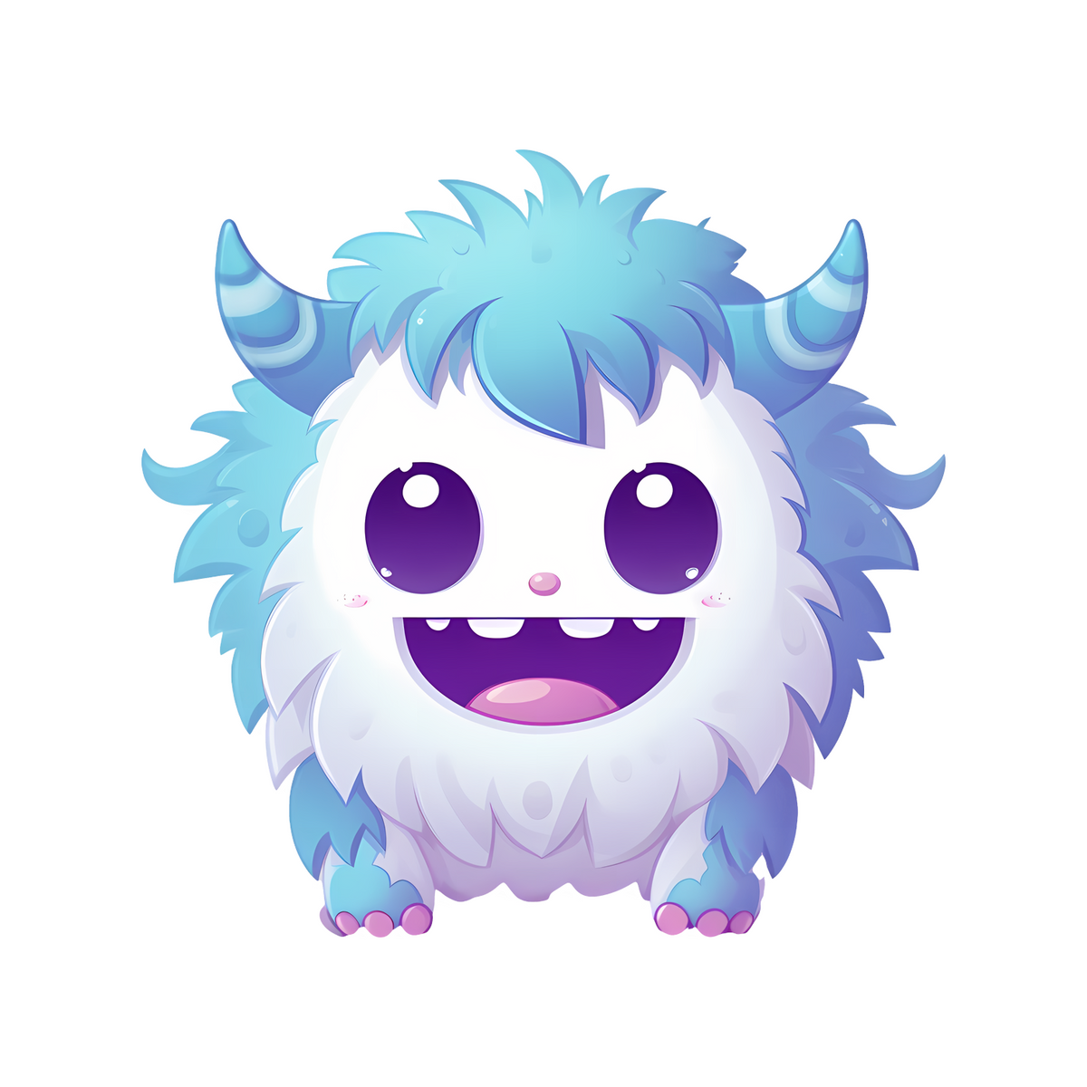 Elite Stationery House fuzzy monster sticker featuring a cute blue and white creature with horns and a happy smile.