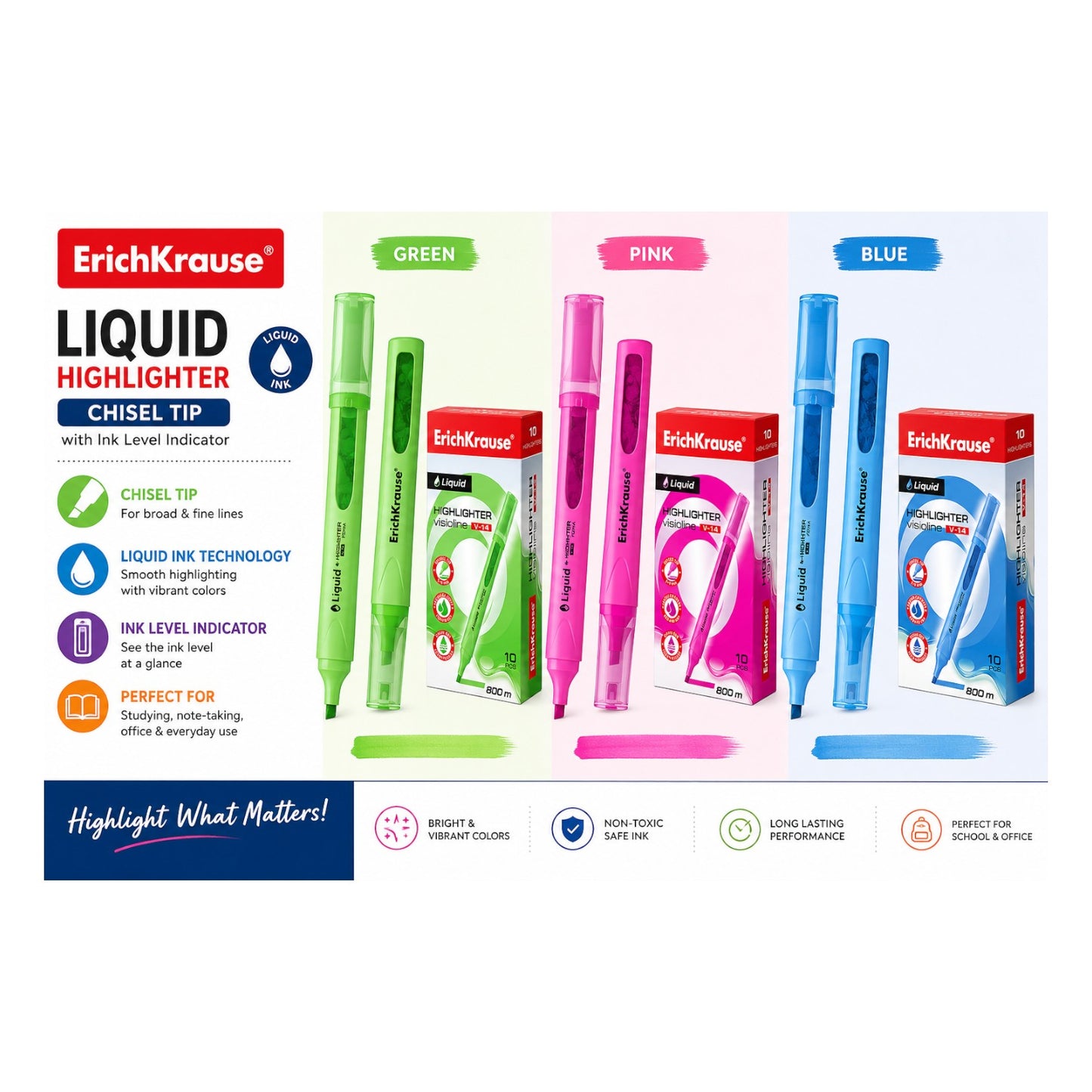 Erich Krause Liquid Highlighter Chisel Tip with Ink Level Indicator