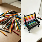 Elite Stationery House 3D printed mini stool pencil holder with colorful pens and pencils on a desk