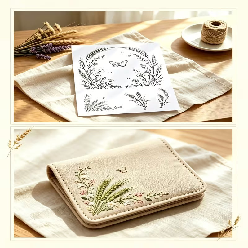 1 pc A4 Size Golden Autumn Wheat Flower Water-Soluble Embroidery Pattern, Transfer Paper for Hand Sewing,
