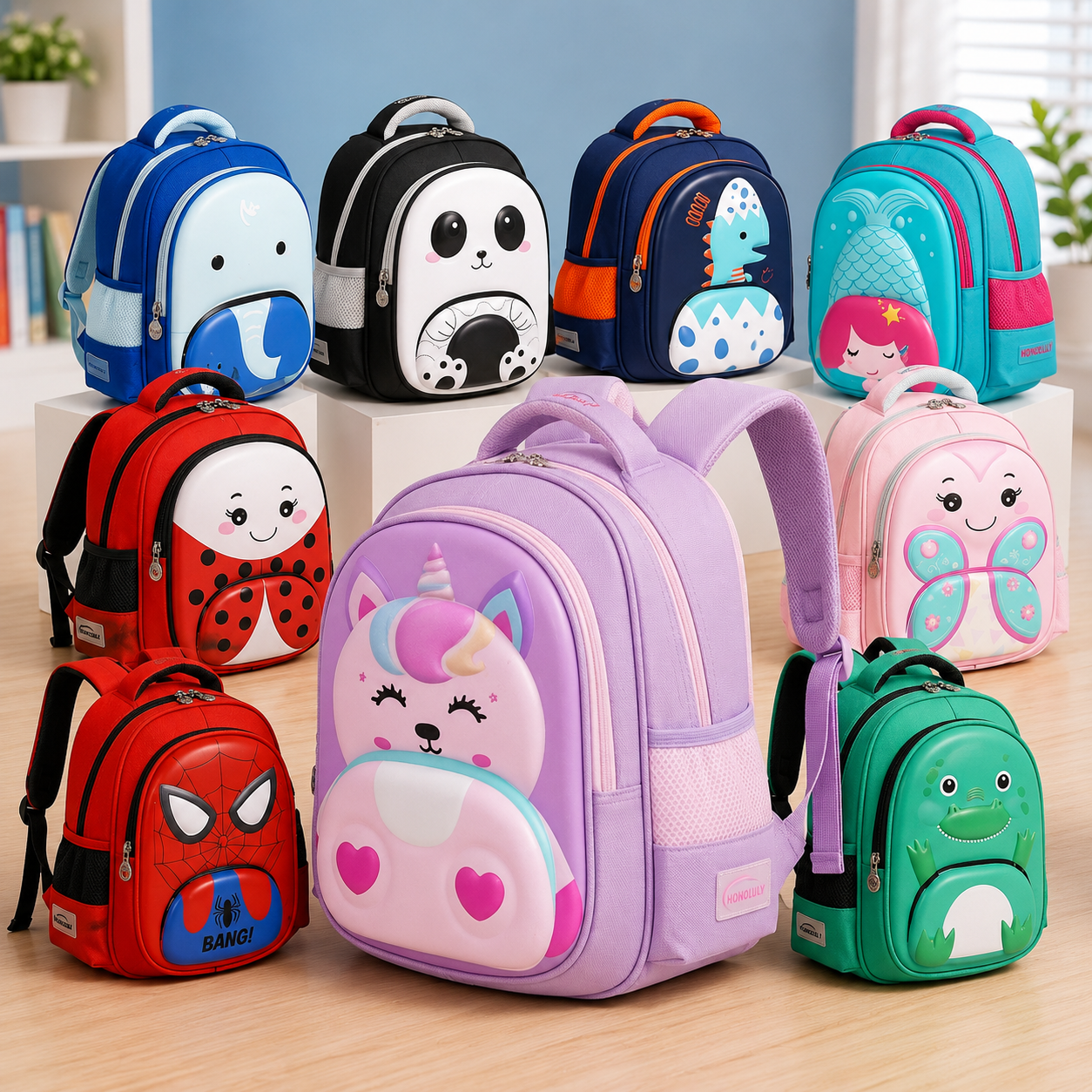 12 inch Kids 3D Kindergarten Animals Backpack, Small with 2 Zippers (Copy)