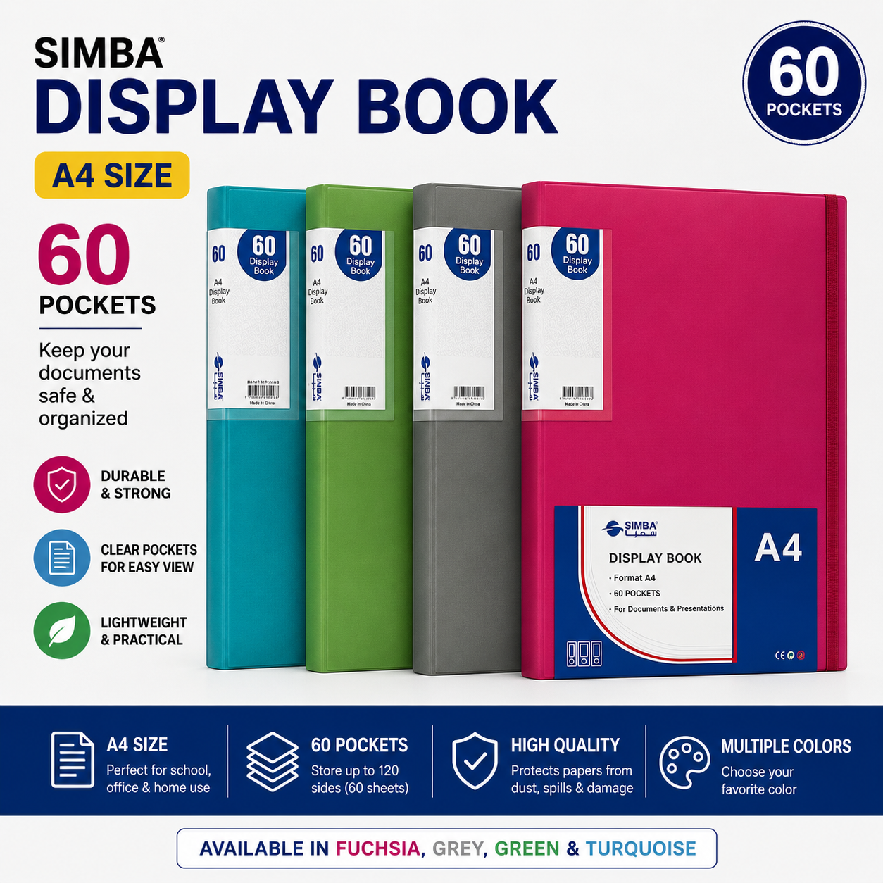 60 Pockets Simba Document Holder  Grey A4 Model DB8515