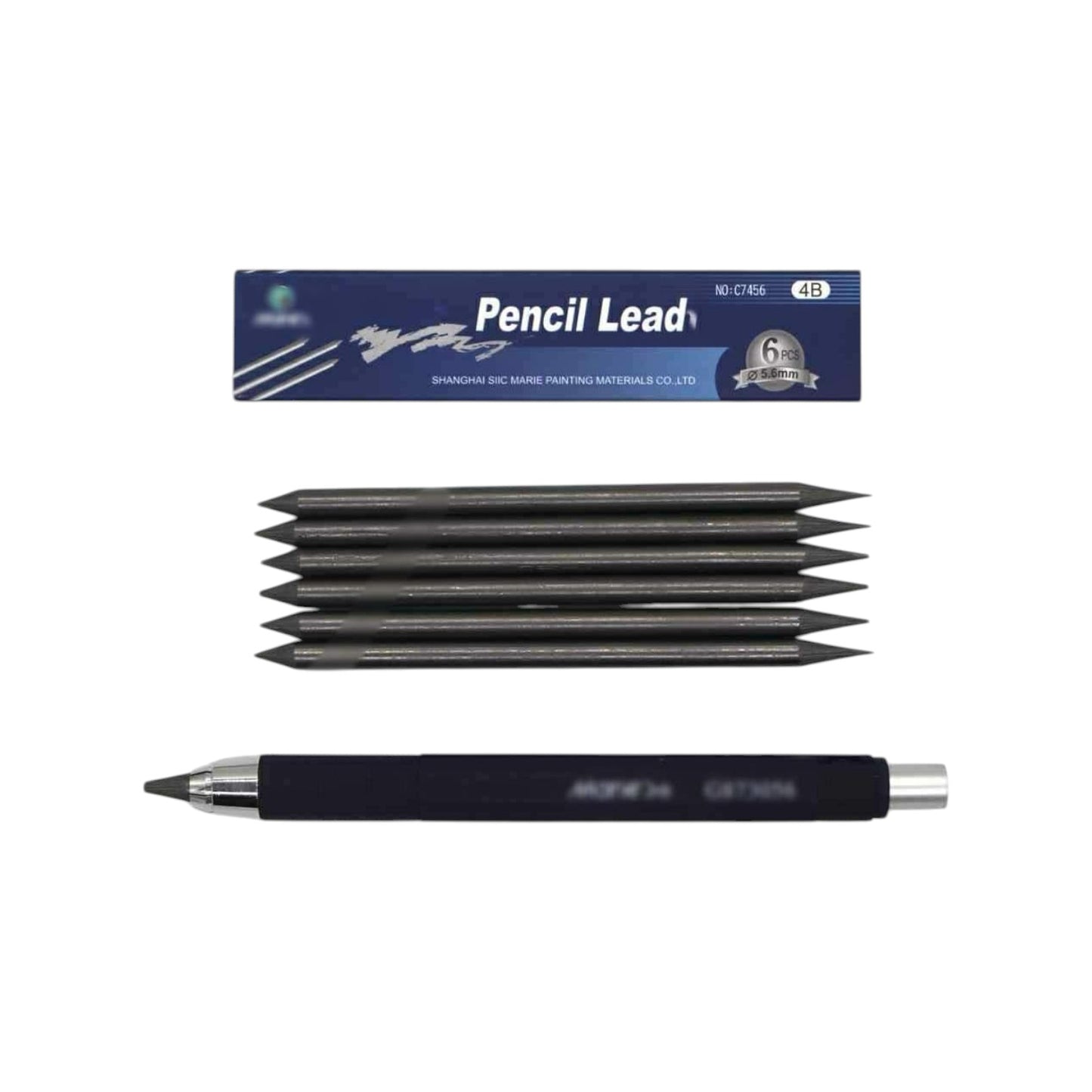 Set of 1PCS 4 IN 1 Mechanical Pencil with Clutch Mechanism for 2B, 4B, 6B, 8B Leads + 6 Lead Refills (4B/5.6mm)