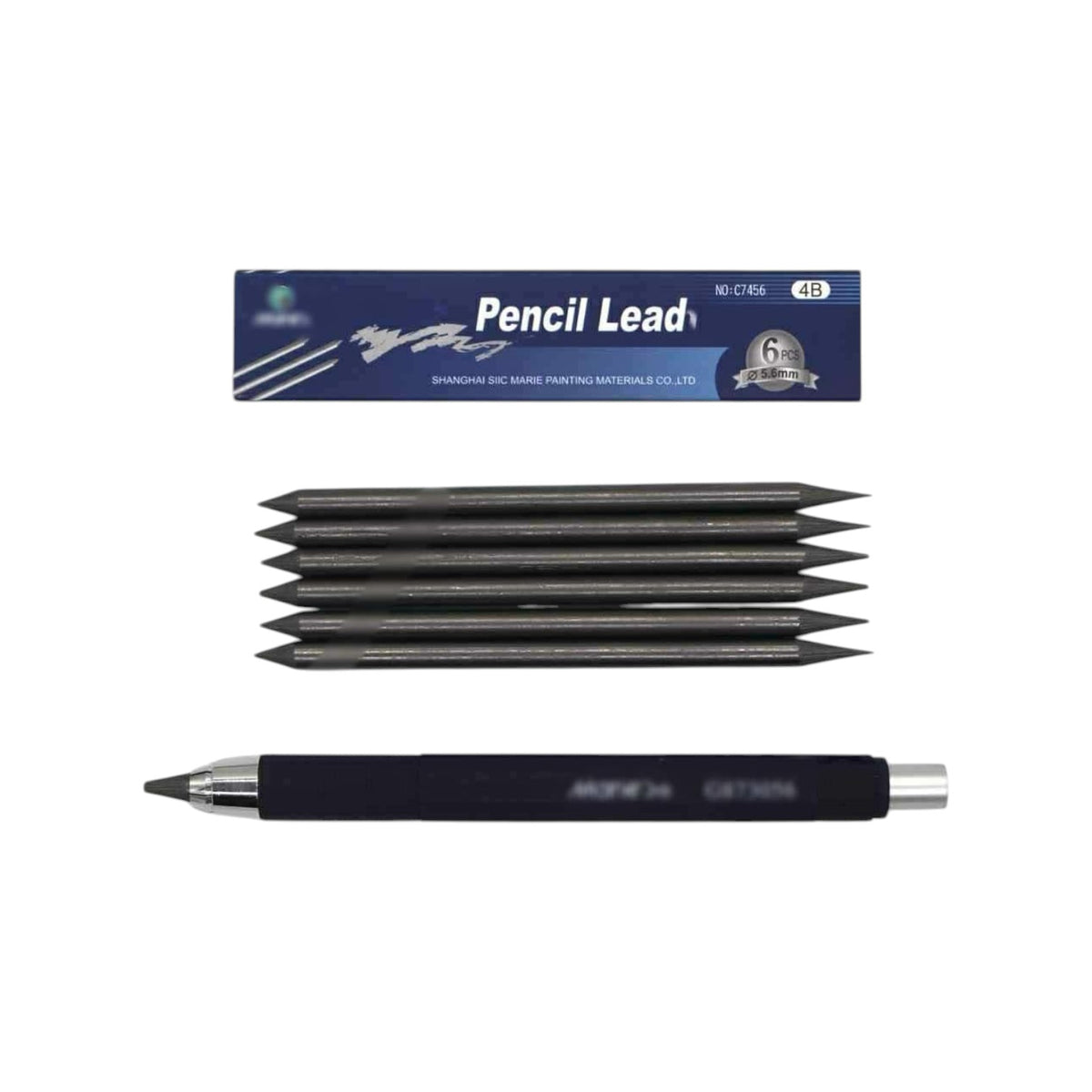 Set of 1PCS 4 IN 1 Mechanical Pencil with Clutch Mechanism for 2B, 4B, 6B, 8B Leads + 6 Lead Refills (4B/5.6mm)