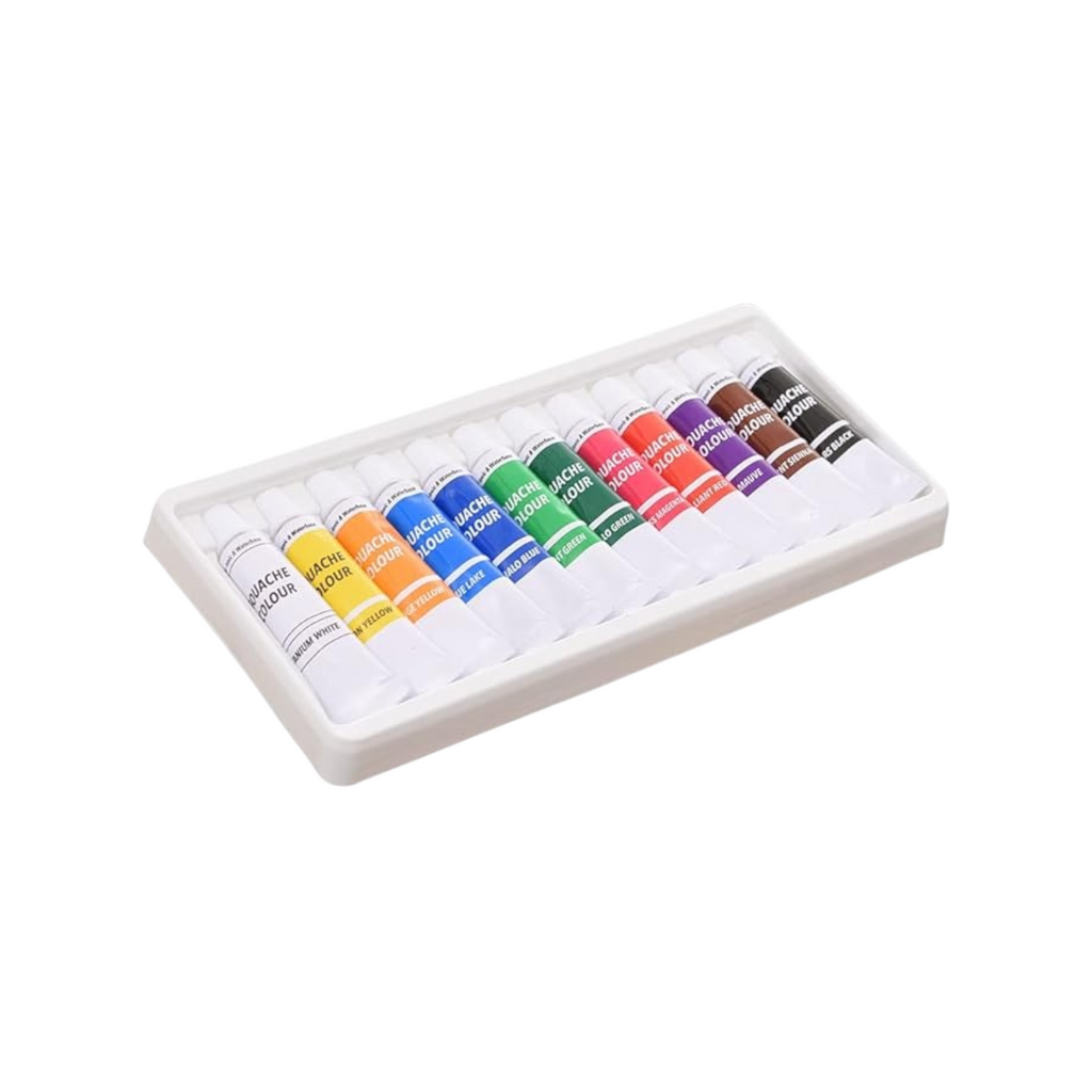 Elite Stationery House Red Apple acrylic paint set featuring 12 vibrant 12ml tubes in a white plastic tray