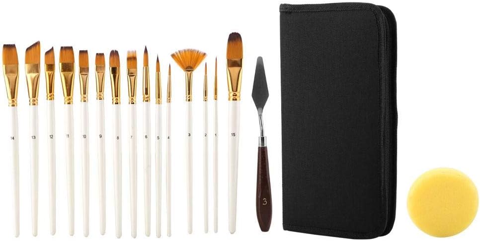 17Pcs Artist Paint Brush Set with Carrying Black Case Knife Sponge