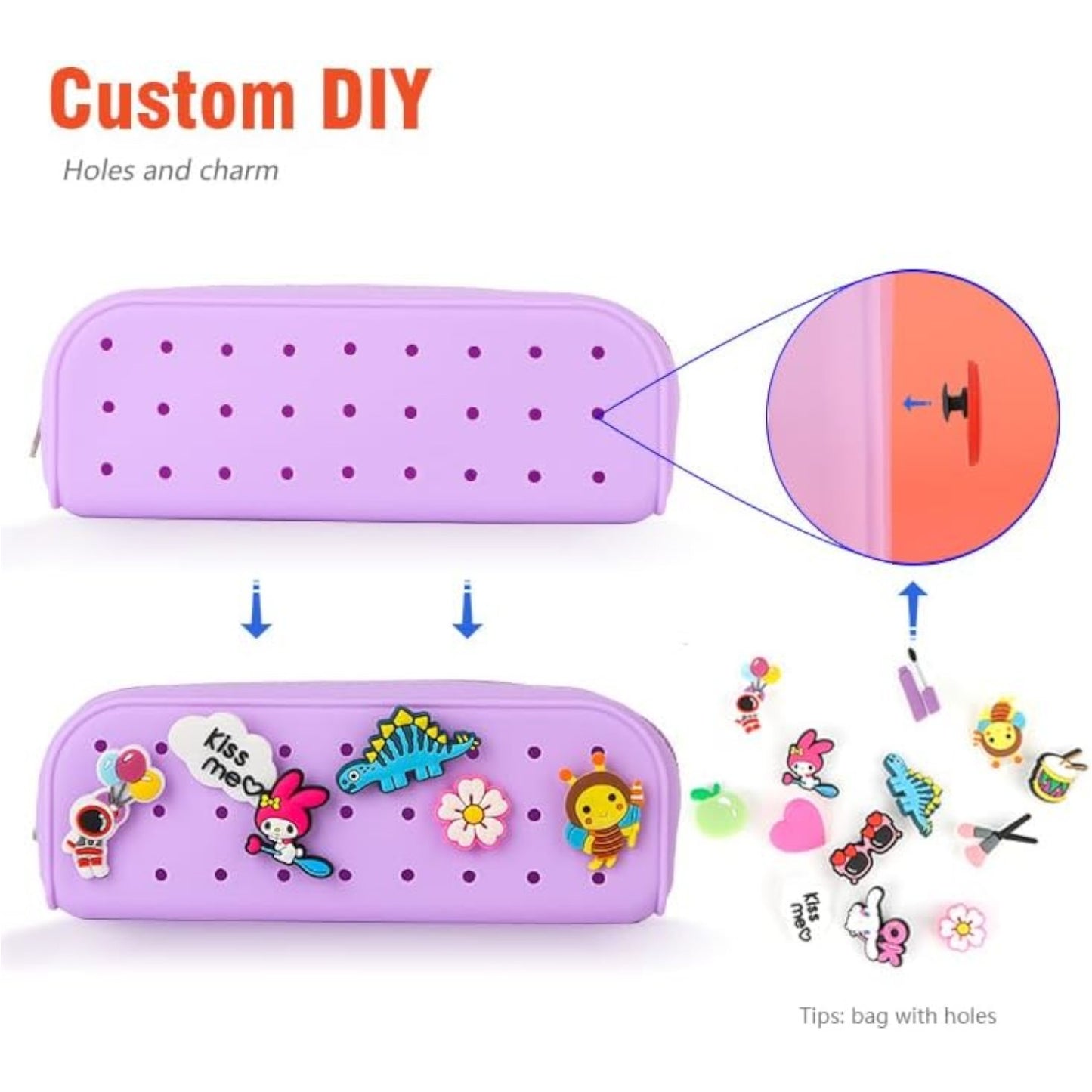 Silicone Pencil Case for Kids (Mulitcolors) – Waterproof   Cartoon Charms (Random 4pcs)