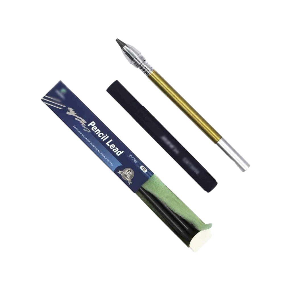 Set of 1PCS 4 IN 1 Mechanical Pencil with Clutch Mechanism for 2B, 4B, 6B, 8B Leads + 6 Lead Refills (4B/5.6mm)