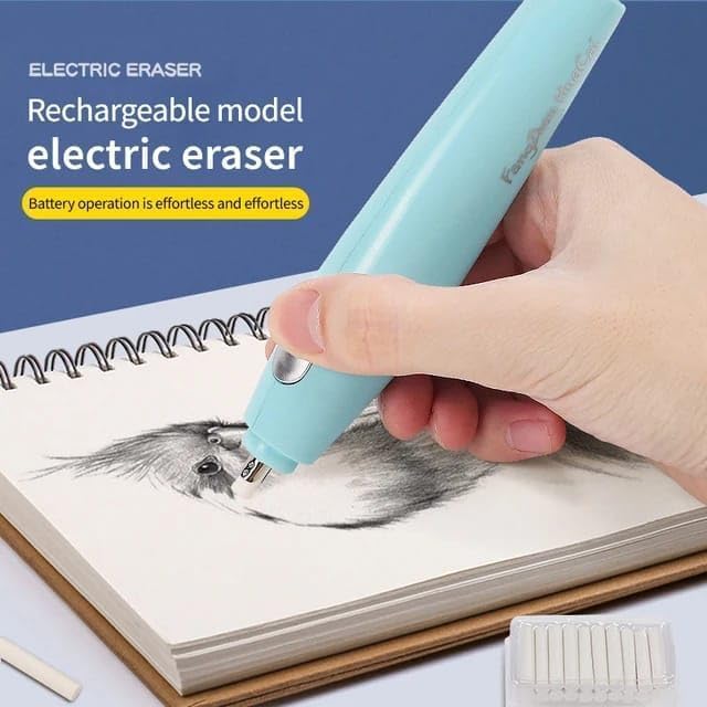 Spacetheme Electric Eraser With Fan And 12 Refills Set For Kids, Battery Operated