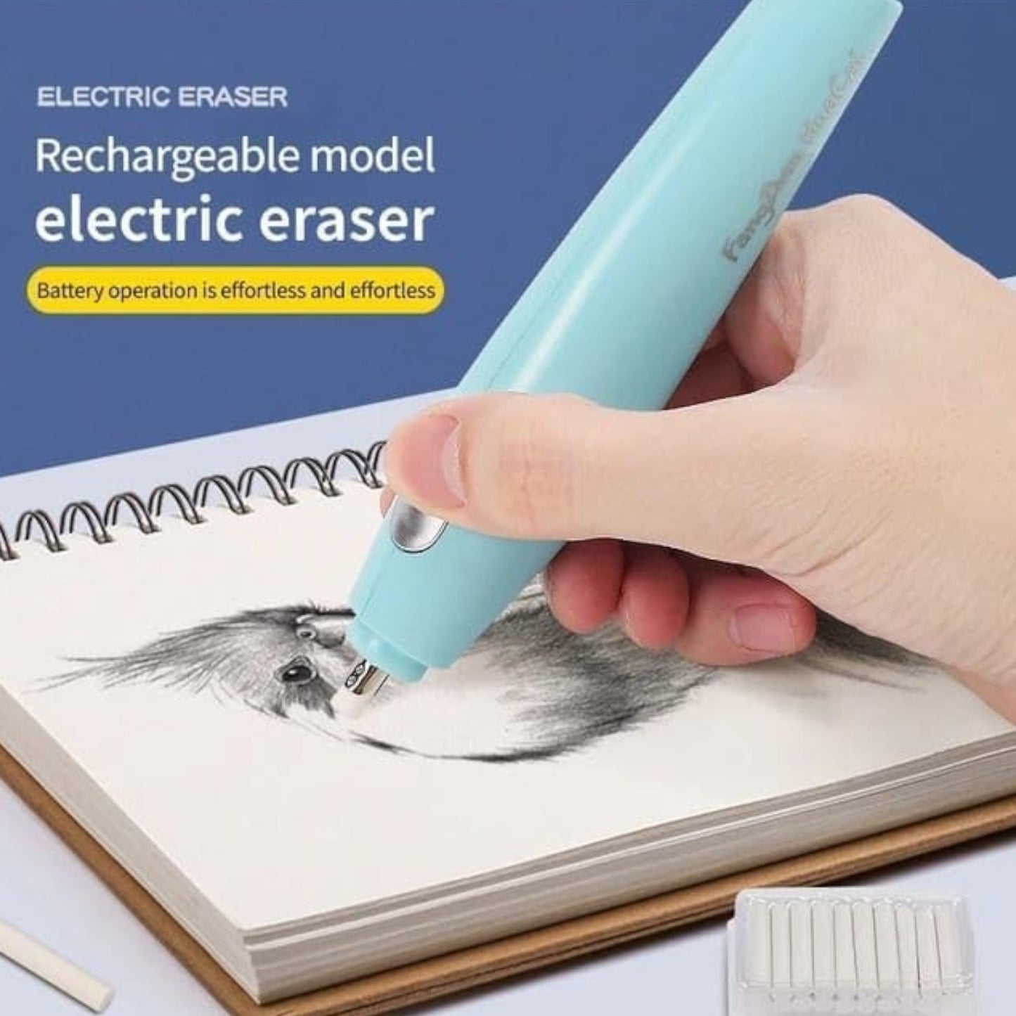 Spacetheme Electric Eraser With Fan And 12 Refills Set For Kids, Battery Operated