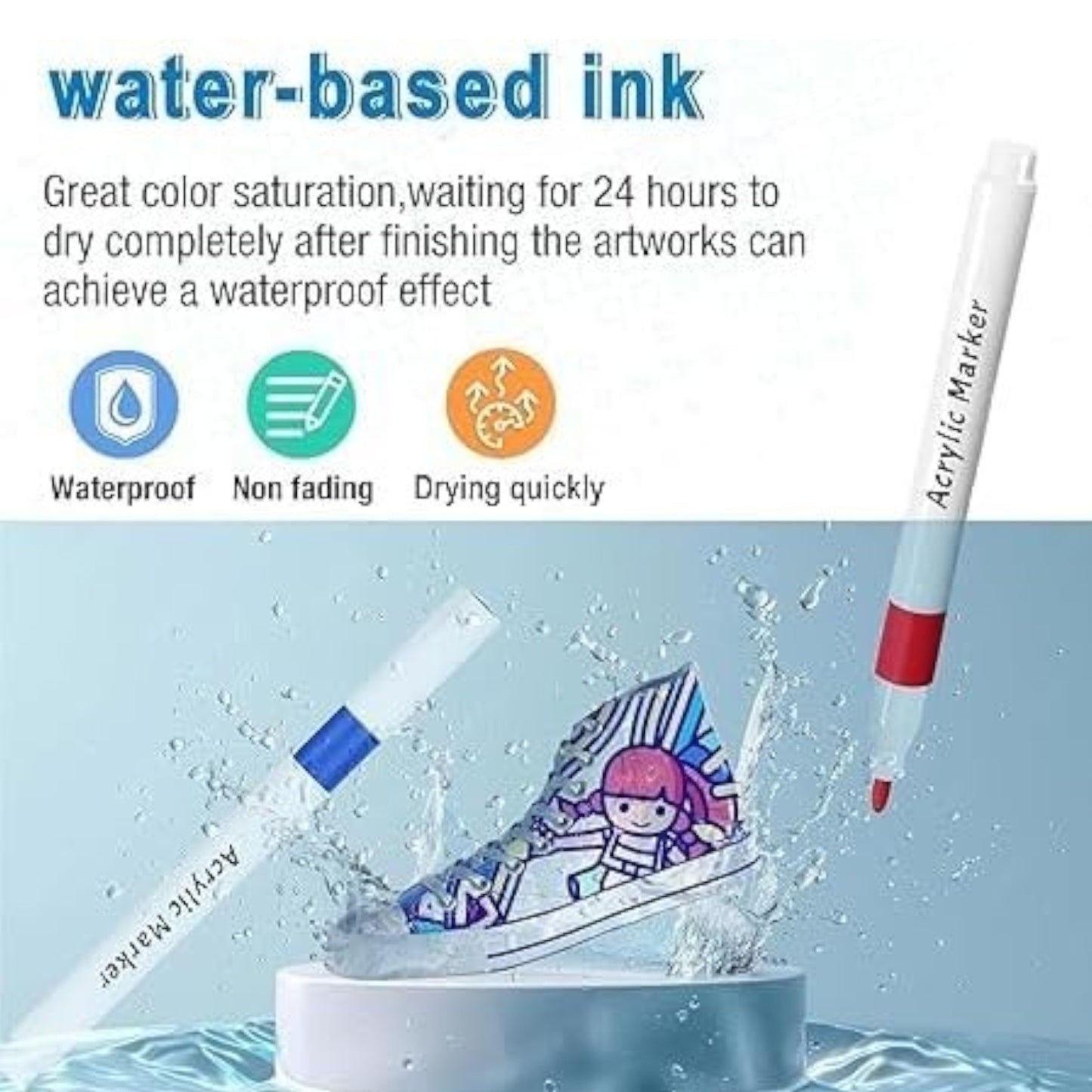 12 Pcs Acrylic Paint Markers Set  Non-Toxic, Water-Based Ink