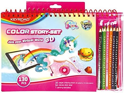 Wooden pencils set, 12 color + coloring sketch + stickers, Keyroad