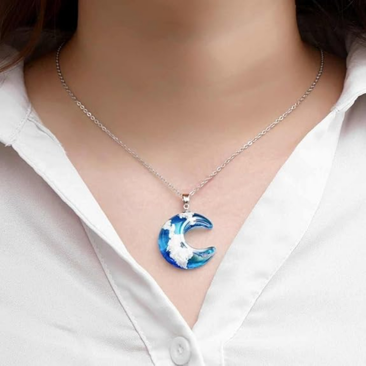 Opal Crystal Pendant Necklace Casual Necklace for Women- Silver