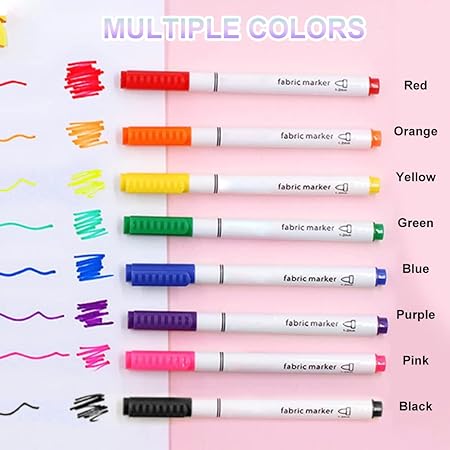 Permanent Fabric Markers for Cloth, 8 Colors