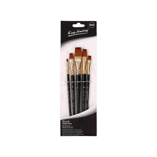 A5015F Keep Smiling Flat Brushes 5-Piece Set, No. 2/6/8/10/12
