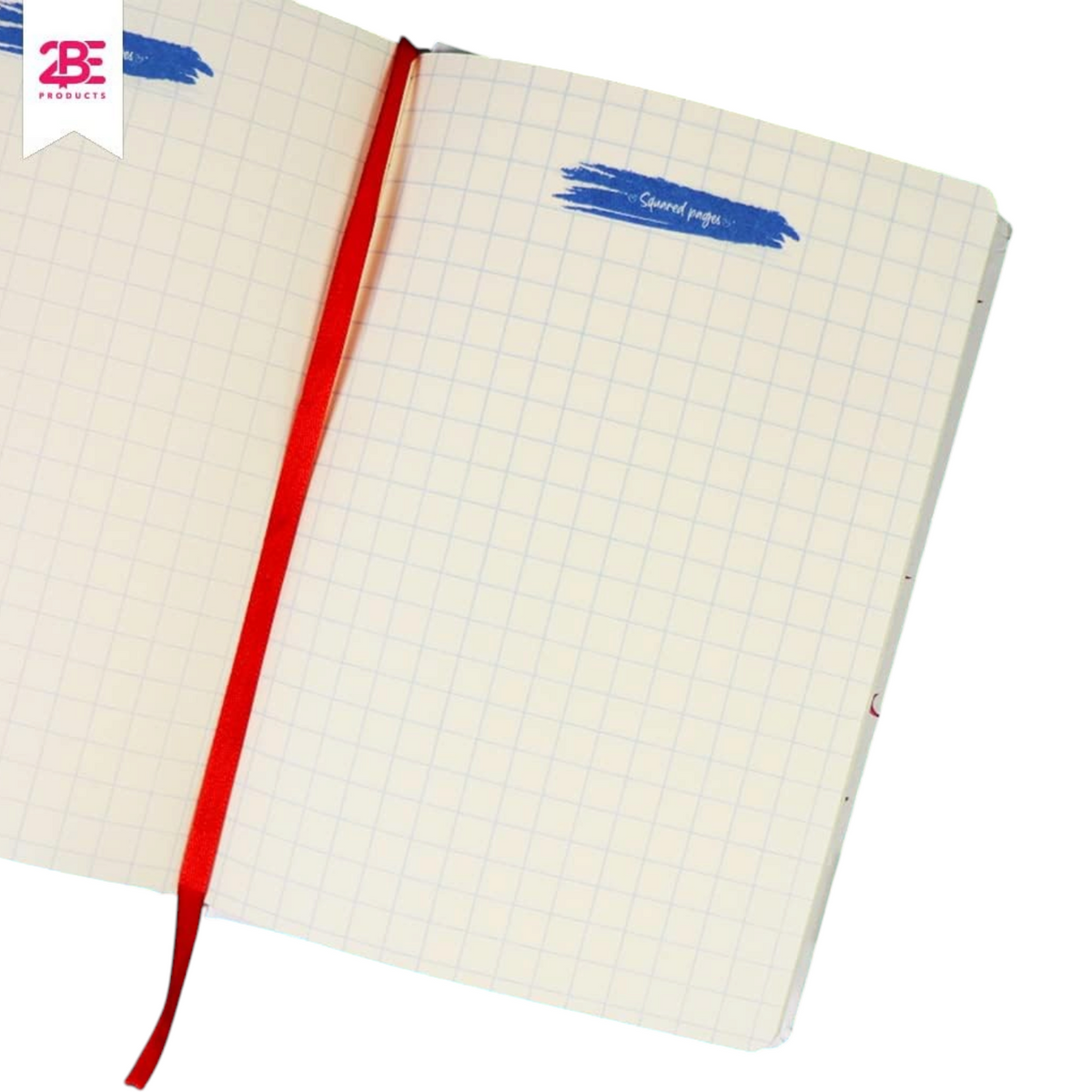 Elite Stationery House A5 cream squared notebook with 96 sheets and a red ribbon bookmark on a blue background