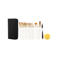 Elite Stationery House 17-piece artist paint brush set with white handles, black carrying case, palette knife, and sponge